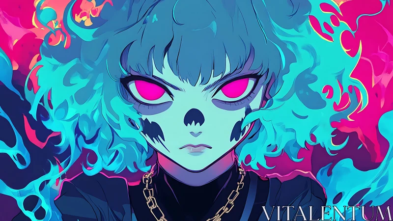 Neon spectral portrait renders cyan flames and magenta gaze