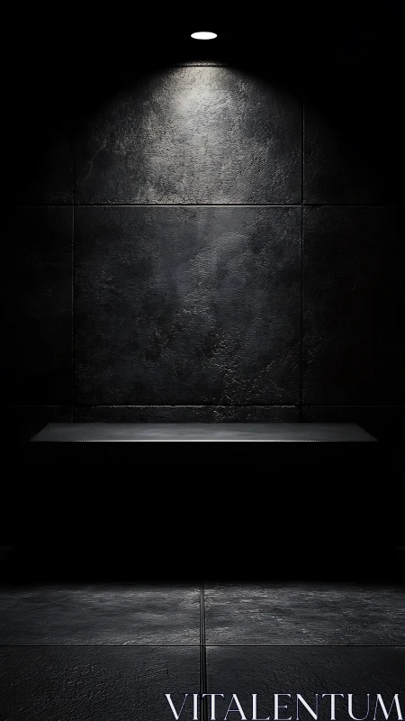 Dark concrete wall niche under focused overhead spotlight.