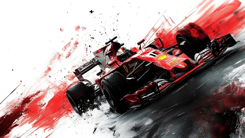 Dynamic red Formula race car in high-speed digital motion study