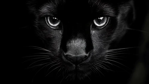 Mesmerizing Dark Feline Gaze Captured in Striking Contrast.
