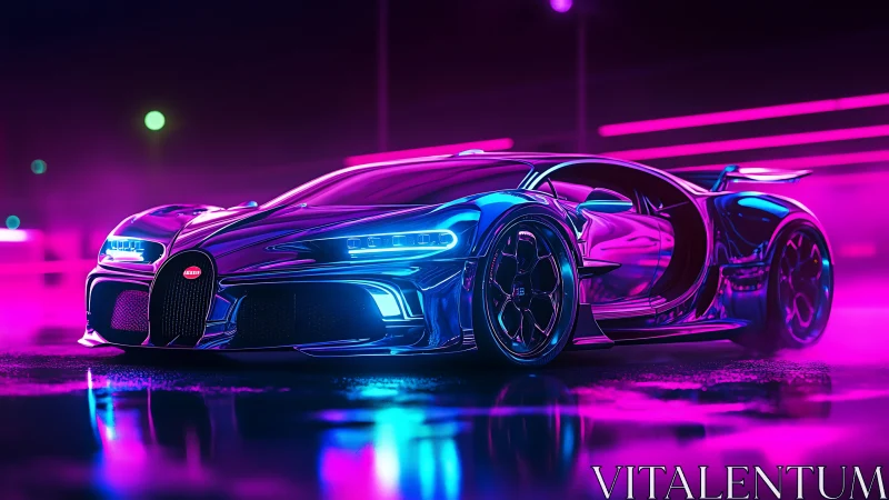 Neon soaked supercar cruising through an electric night.