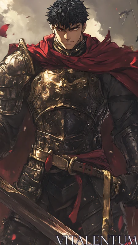 Storm-eyed crimson knight stalking the edge of battle.