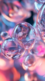 Glistening soap bubbles drift in dreamy pastel light