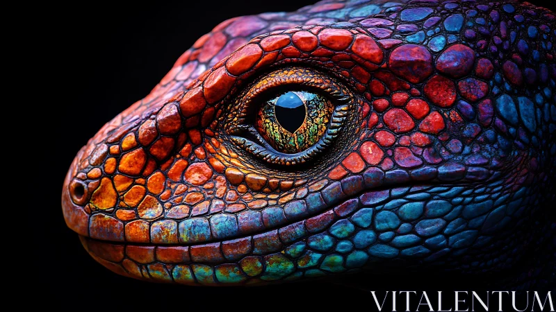 Radiant rainbow lizard portrait with shimmering jeweled eye.