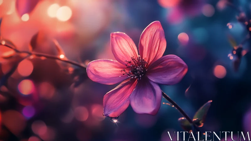 Pink Cosmos Bloom in Chromatic Bokeh Setting. Macro.