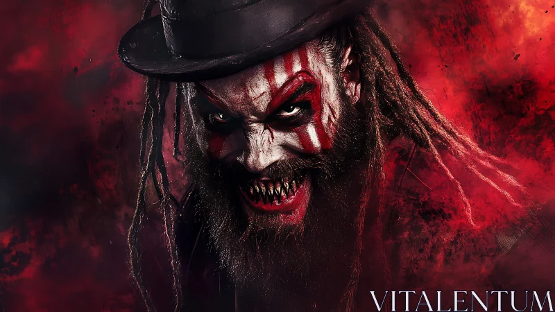 Dreadlocked demonic clown portrait in red smoke environment