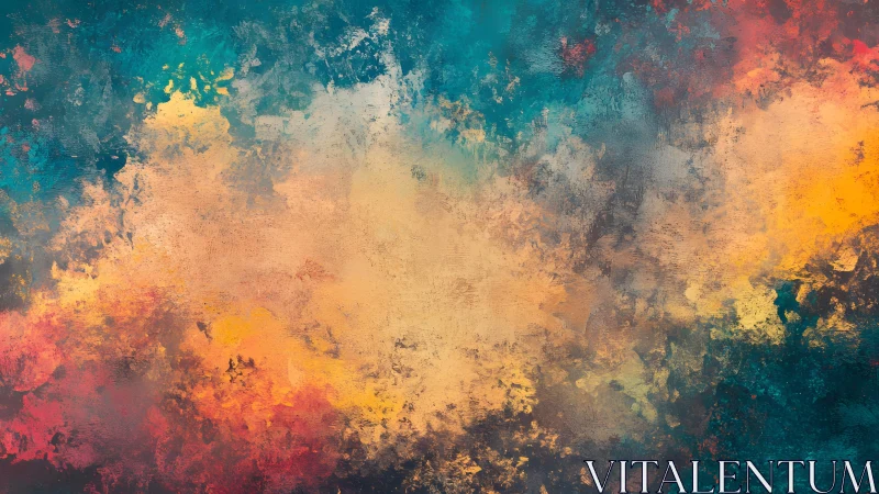 Vibrant Abstract Textured Painting with Warm and Cool Tones.