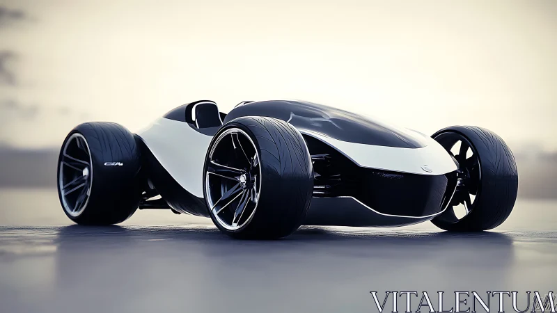 Futuristic low-slung concept hypercar in 3D studio rendering.