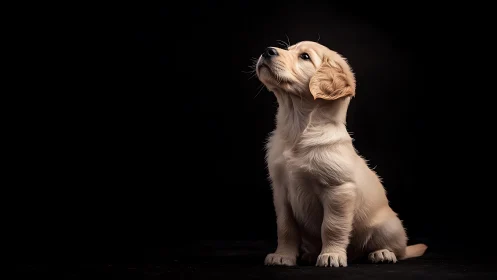 Studio portrait of a golden puppy under controlled rim lighting
