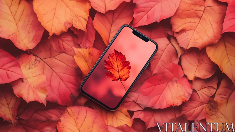 Cozy smartphone nestles among warm autumn leaves in bloom