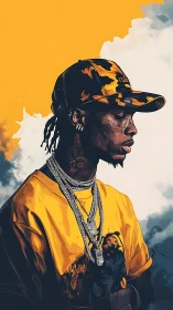 Profiled streetwear portrait in high-contrast vector stylization.