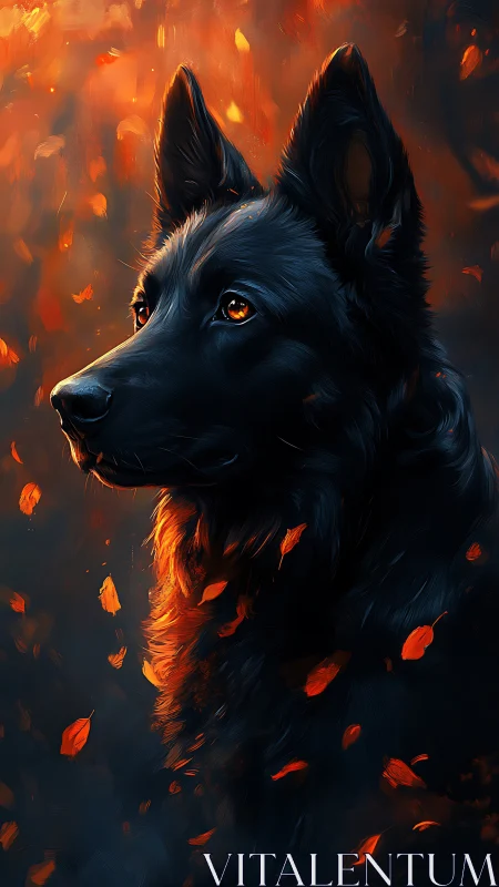 Black shepherd profile rendered in high-contrast autumn light