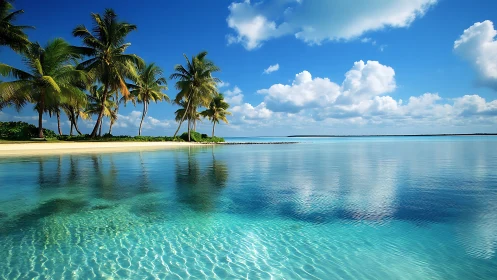 Tropical Paradise Lagoon with Palm Trees and Crystalline Waters