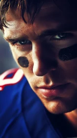 Intense football player portrait captures focused determination.