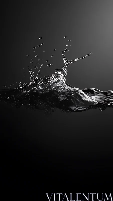 Monochrome liquid splash rising against dark background.