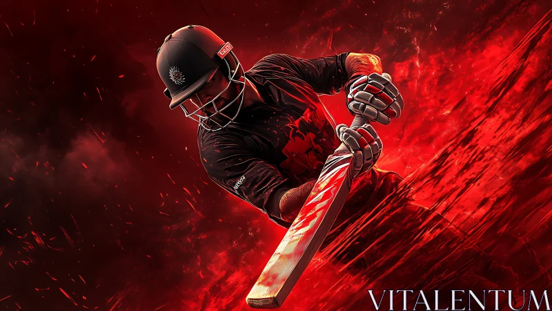 Cricket batter swings aggressively against stylized red background