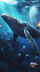 Gentle titan of turquoise depths gliding through sunrays.