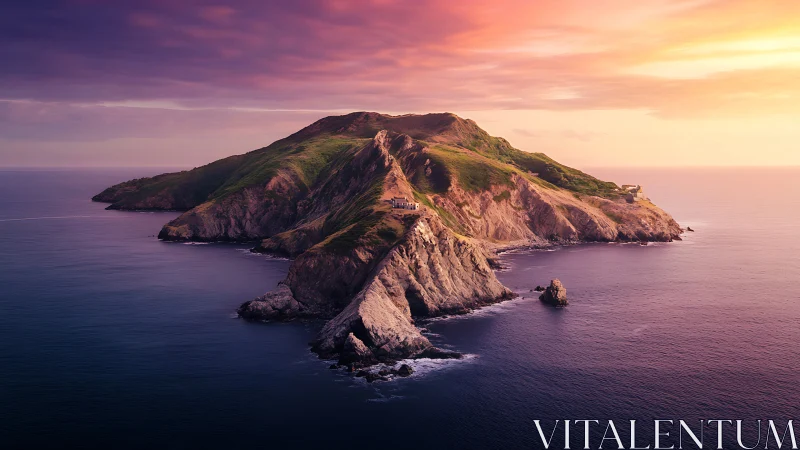 Volcanic Island Emergence at Sunset: Dramatic Aerial Perspective.