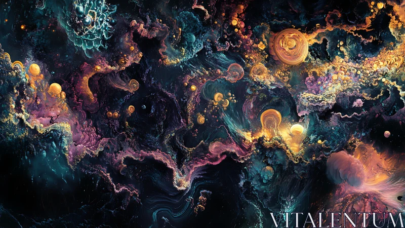 Celestial nebula swirls glow in a richly colored cosmic storm