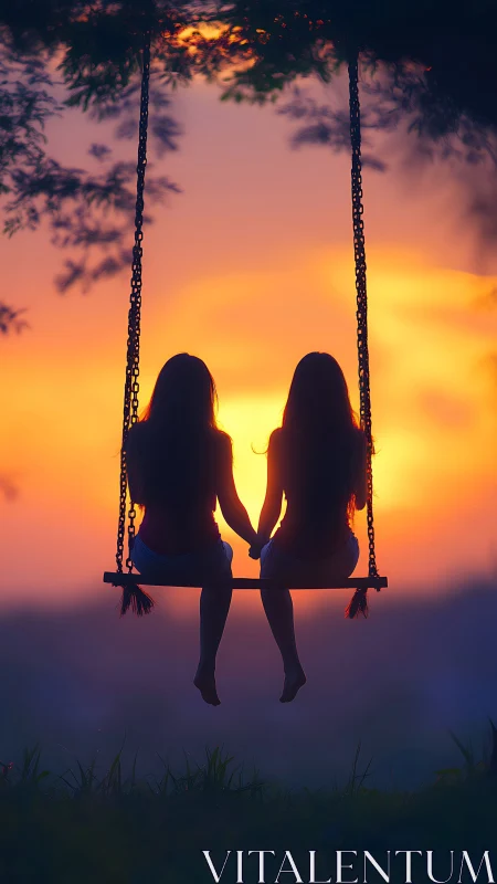 Two Souls Suspended: Sunset's Tender Silhouette.