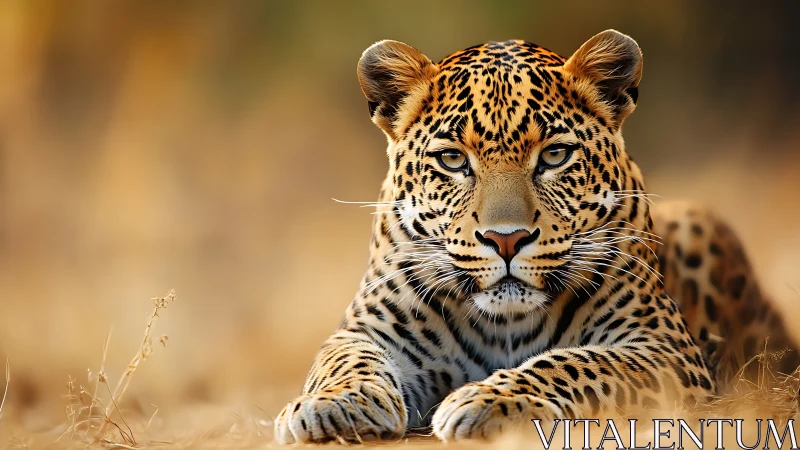 Majestic Leopard Rests with Calm, Penetrating Gaze