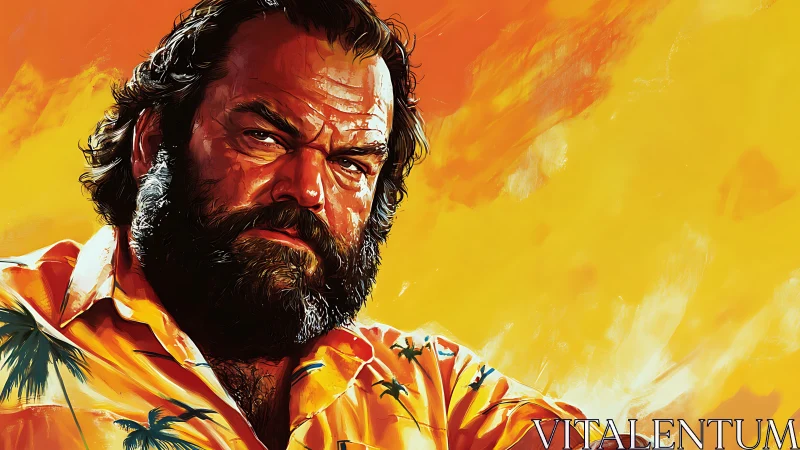 Sunburned stoicism turns a tropical shirt into quiet armor