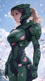 Petalstorm Vanguard in emerald power armor, skyward poised.