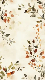 Watercolor leaves frame vertical beige botanical background
