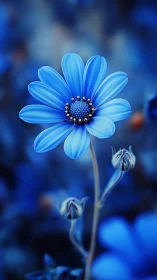 Blue Daisy Bloom: Macro Floral Portrait with Selective Focus.