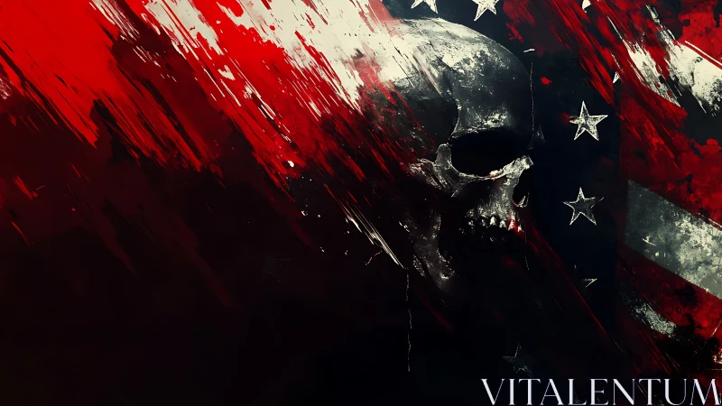Grim metallic skull over distressed American flag art.