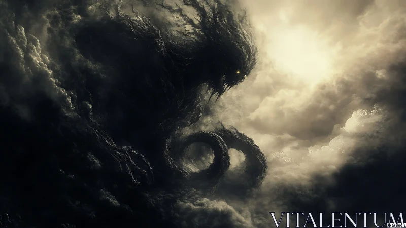 Colossal shadowy cloud leviathan with coiled tendrils emerge