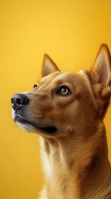 High-key golden dog portrait against saturated yellow backdrop