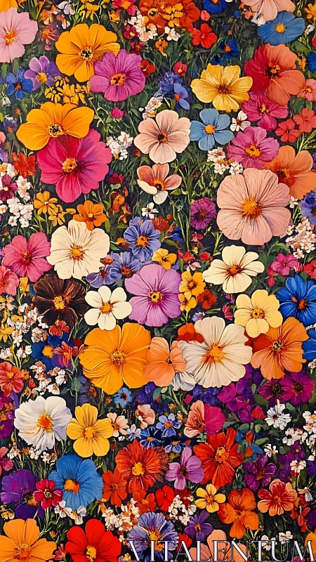 Vibrant Wildflower Garden: Dense Cosmos and Zinnia Floral Composition