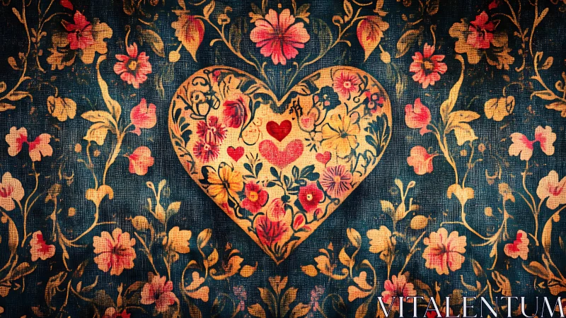 Heart Blooms: Victorian Love Garden on Deep Teal.