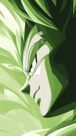 Emerald aura carves a fierce warrior’s profile in light