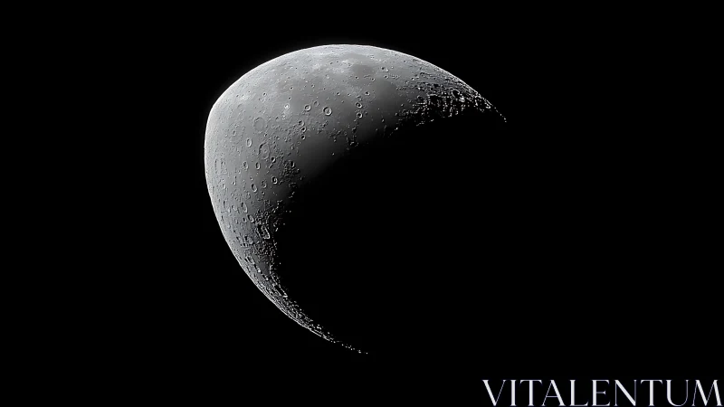 Crescent moon glows softly, revealing crisp crater details