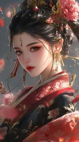 Radiant bridal muse in blossom‑bright imperial silks.