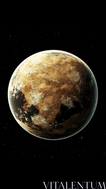 Rendered rocky exoplanet with illuminated hemisphere rotates in space