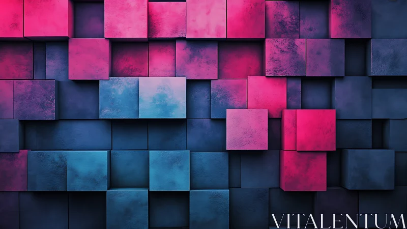 Staggered neon cubes form a textured depth field with soft GI