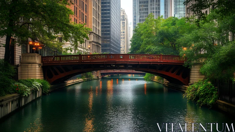 Rusted city bridge hushes traffic while river polishes light