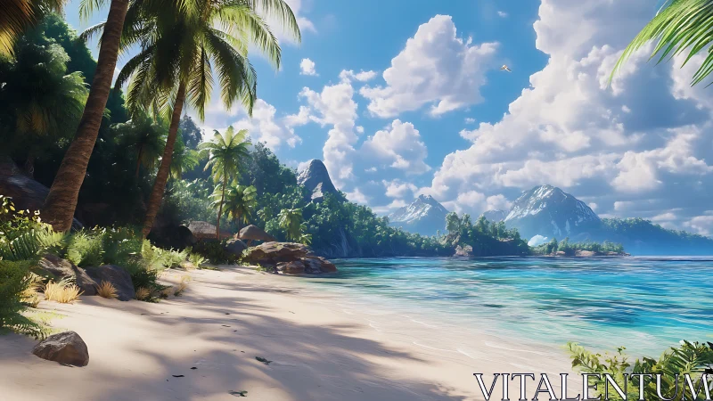 Tropical Beach Paradise with Mountains and Azure Waters