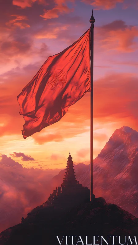 Crimson summit banner carves a path through molten sky