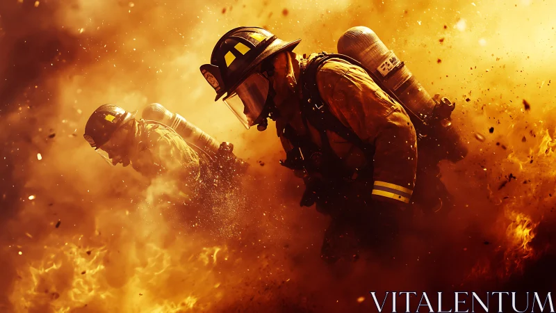 Firefighters Operating in Intense Flames and Smoke