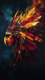 Hybrid bird warrior profile with ornate feathered headdress.