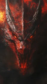 Inferno crowned dragon lord glaring from molten shadows.