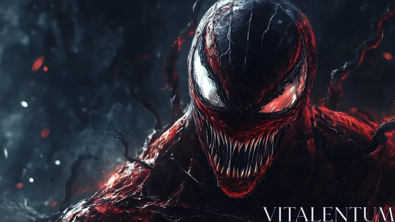 Digital painting of feral symbiotic creature in dynamic close-up.