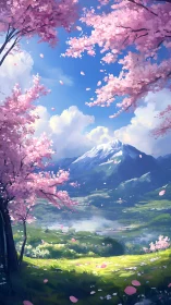 Spring petals drifting over storybook mountain valleys.