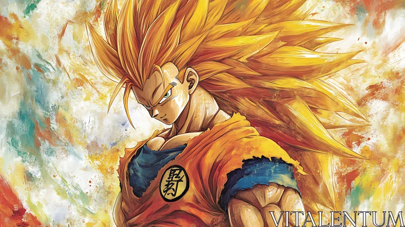 Super Saiyan anime warrior with intense golden aura portrait.