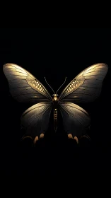 Metallic lepidopteran specimen under controlled low key illumination.