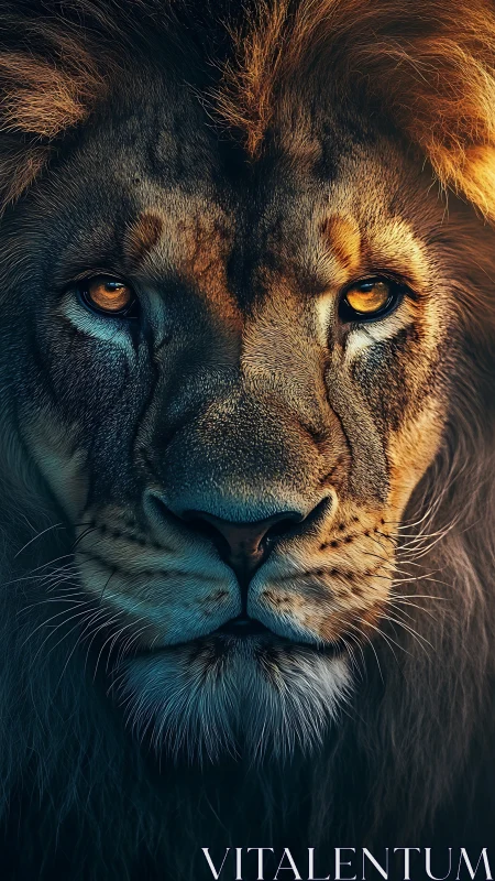 Majestic lion portrait rendered in hyperreal digital detail